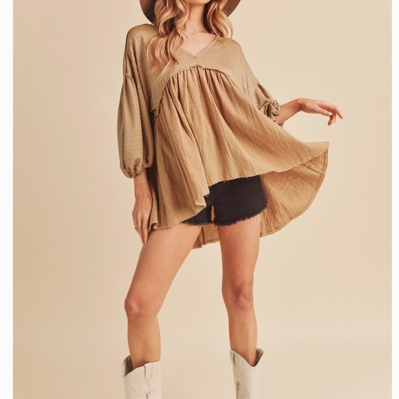 AEMI AND CO Boho Babydoll silhouette Top Flowy Blouse BR28 - Picture 3 of 5